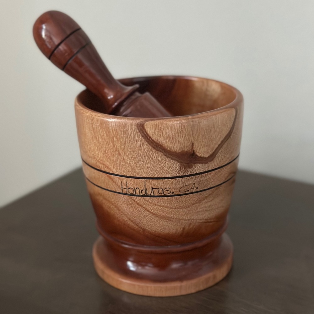 Honduras Wooden Mortar Pestle Set Carved Herbal Spice Grinder‎ Kitchen Tool